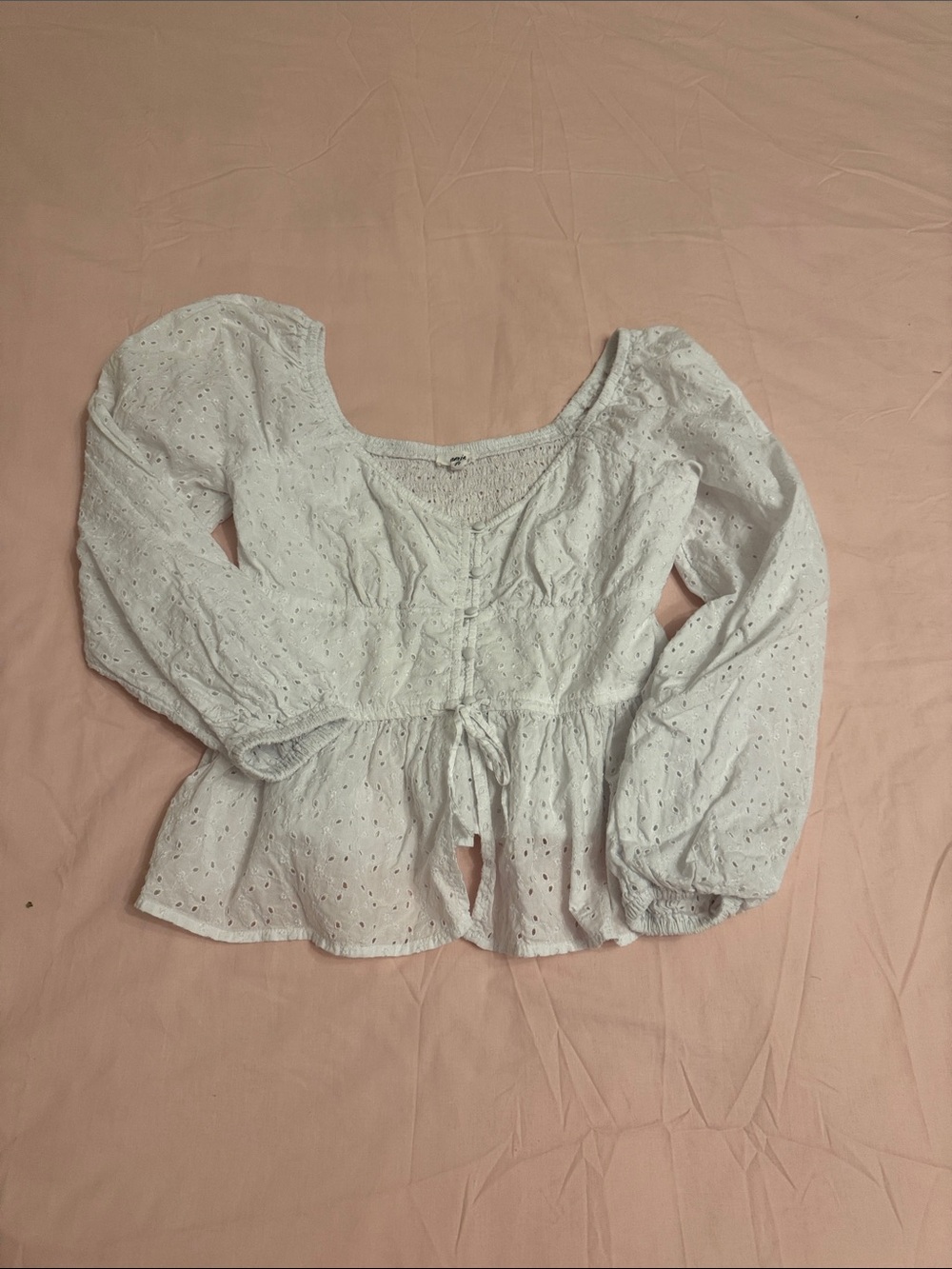 Aerie Women’s White Eyelet Peplum Blouse